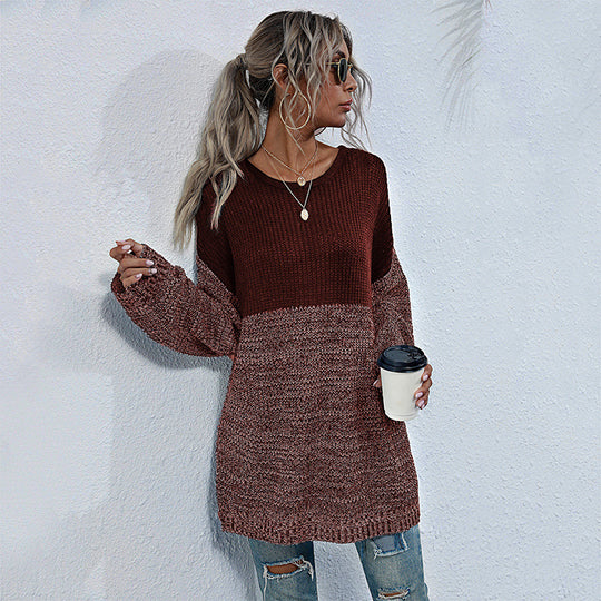 Damen Oversize-Strickpullover im Melange-Blockdesign mit Rundhalsausschnitt & verlängertem Saum Shop Nory