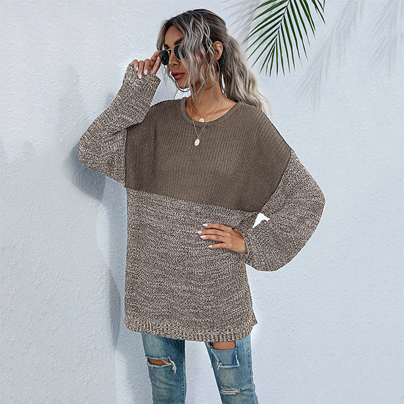 Damen Oversize-Strickpullover im Melange-Blockdesign mit Rundhalsausschnitt & verlängertem Saum Shop Nory