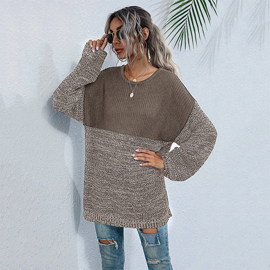 Damen Oversize-Strickpullover im Melange-Blockdesign mit Rundhalsausschnitt & verlängertem Saum Shop Nory
