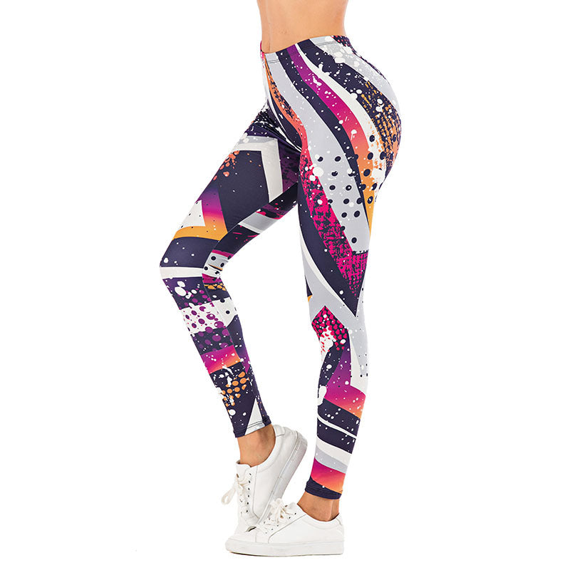 Damen Leggings mit abstraktem Streifenmuster, hoher Taille und atmungsaktivem Stretch-Funktionsstoff Shopy Nory