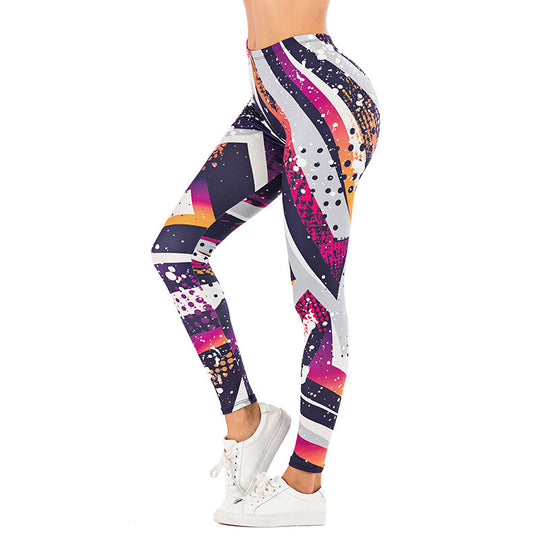 Damen Leggings mit abstraktem Streifenmuster, hoher Taille und atmungsaktivem Stretch-Funktionsstoff Shopy Nory
