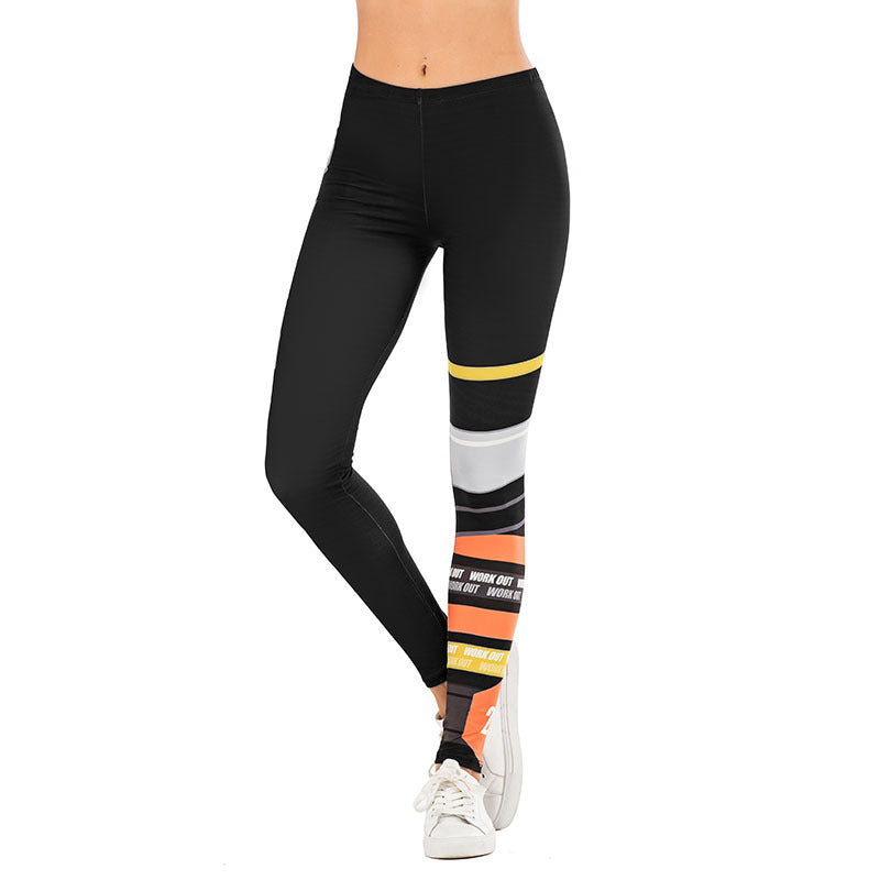 Damen Leggings mit abstraktem Streifenmuster, hoher Taille und atmungsaktivem Stretch-Funktionsstoff Shopy Nory