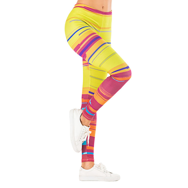 Damen Leggings mit abstraktem Streifenmuster, hoher Taille und atmungsaktivem Stretch-Funktionsstoff Shopy Nory