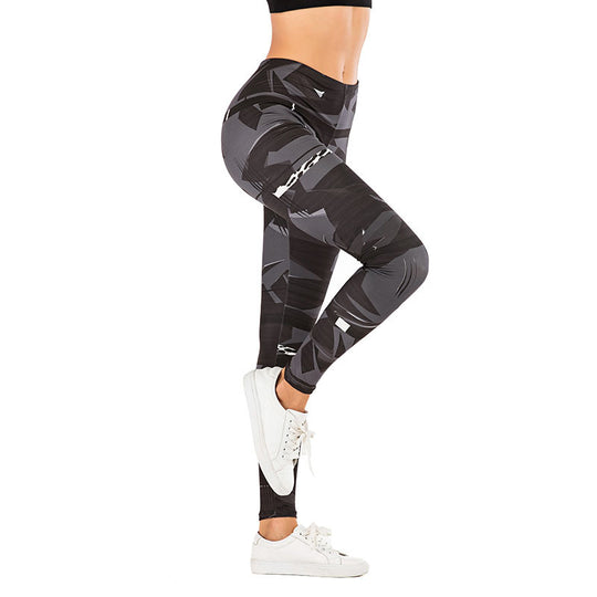 Damen Leggings mit abstraktem Streifenmuster, hoher Taille und atmungsaktivem Stretch-Funktionsstoff Shopy Nory