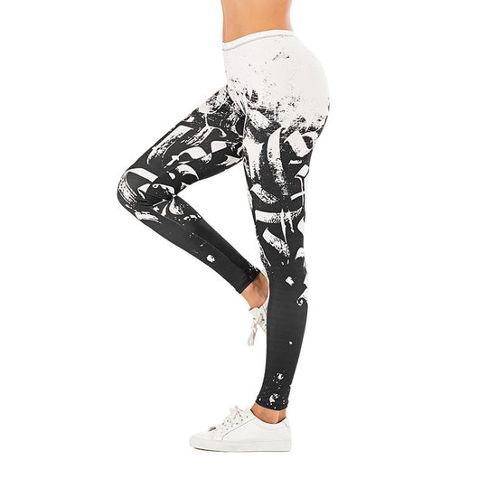 Damen Leggings mit abstraktem Streifenmuster, hoher Taille und atmungsaktivem Stretch-Funktionsstoff Shopy Nory