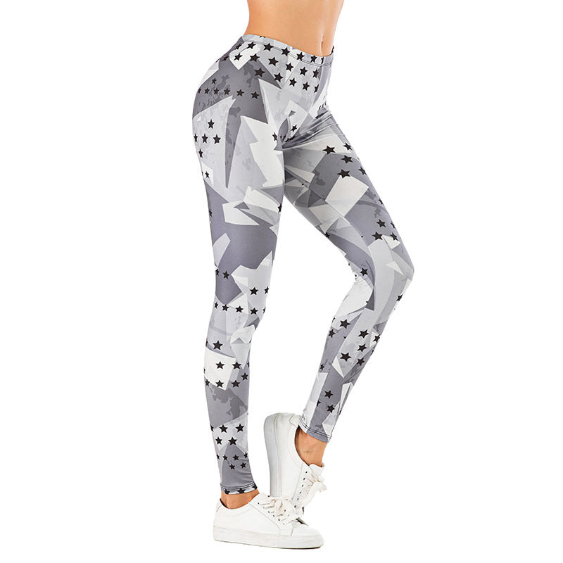 Damen Leggings mit abstraktem Streifenmuster, hoher Taille und atmungsaktivem Stretch-Funktionsstoff Shopy Nory