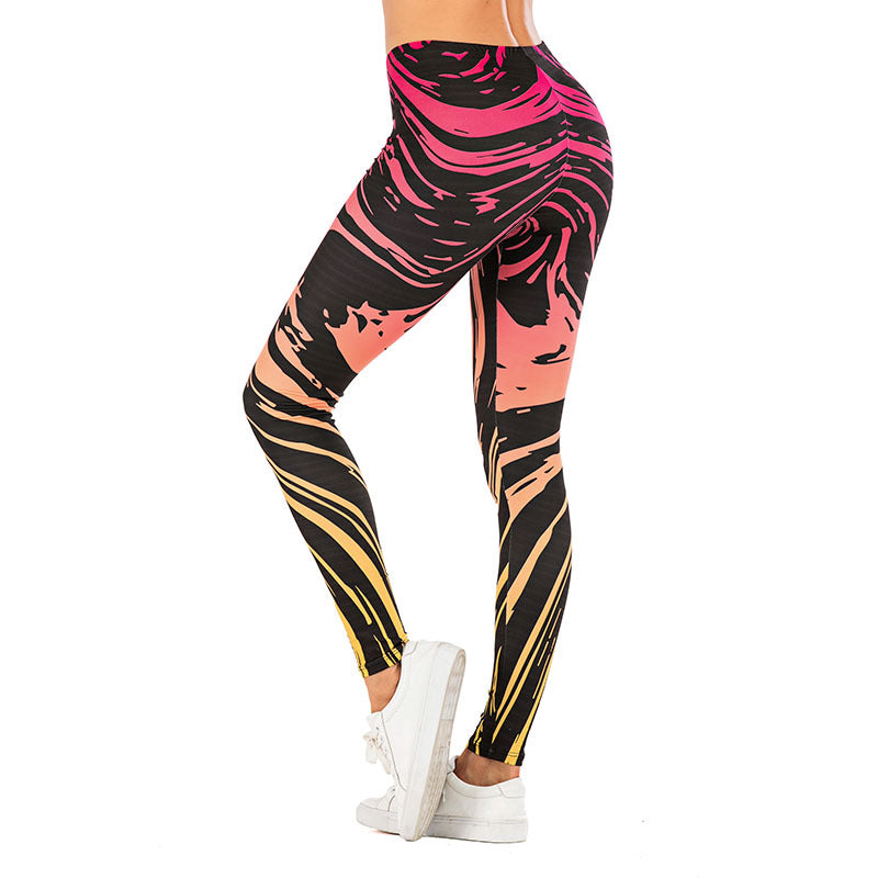 Damen Leggings mit abstraktem Streifenmuster, hoher Taille und atmungsaktivem Stretch-Funktionsstoff Shopy Nory