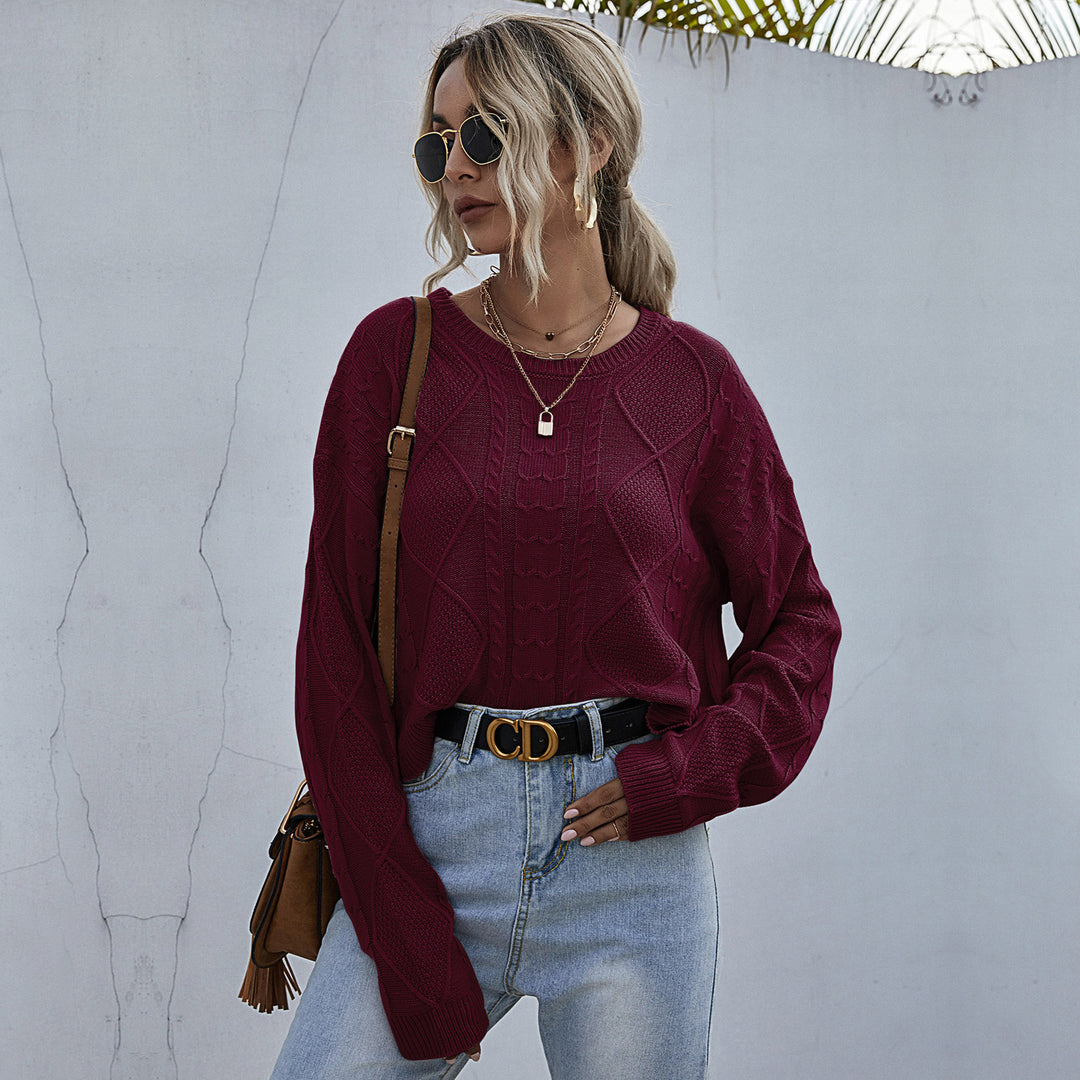 Damen Oversized Strickpullover mit Zopfmuster und Rundhalsausschnitt Shop Nory