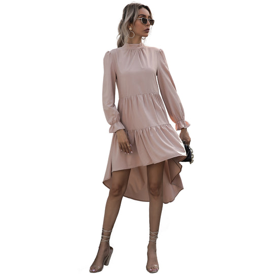 Damen Asymmetrisches Stufenkleid mit Stehkragen und geraffter Taille Shop Nory