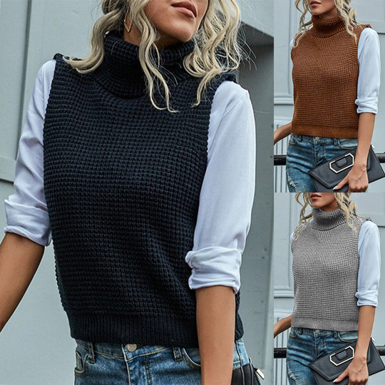 Damen Ärmellose Rollkragen-Strickweste mit strukturierter Waffeloptik Shop Nory