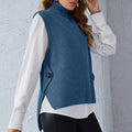 Damen ärmellose Strickjacke mit hohem Kragen und Knopfdetails