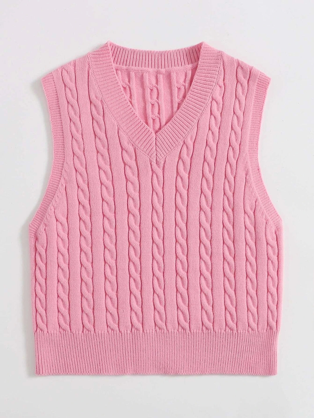 Damen Gestrickte ärmellose Zopfmuster-Pulloverweste mit V-Ausschnitt Shop Nory