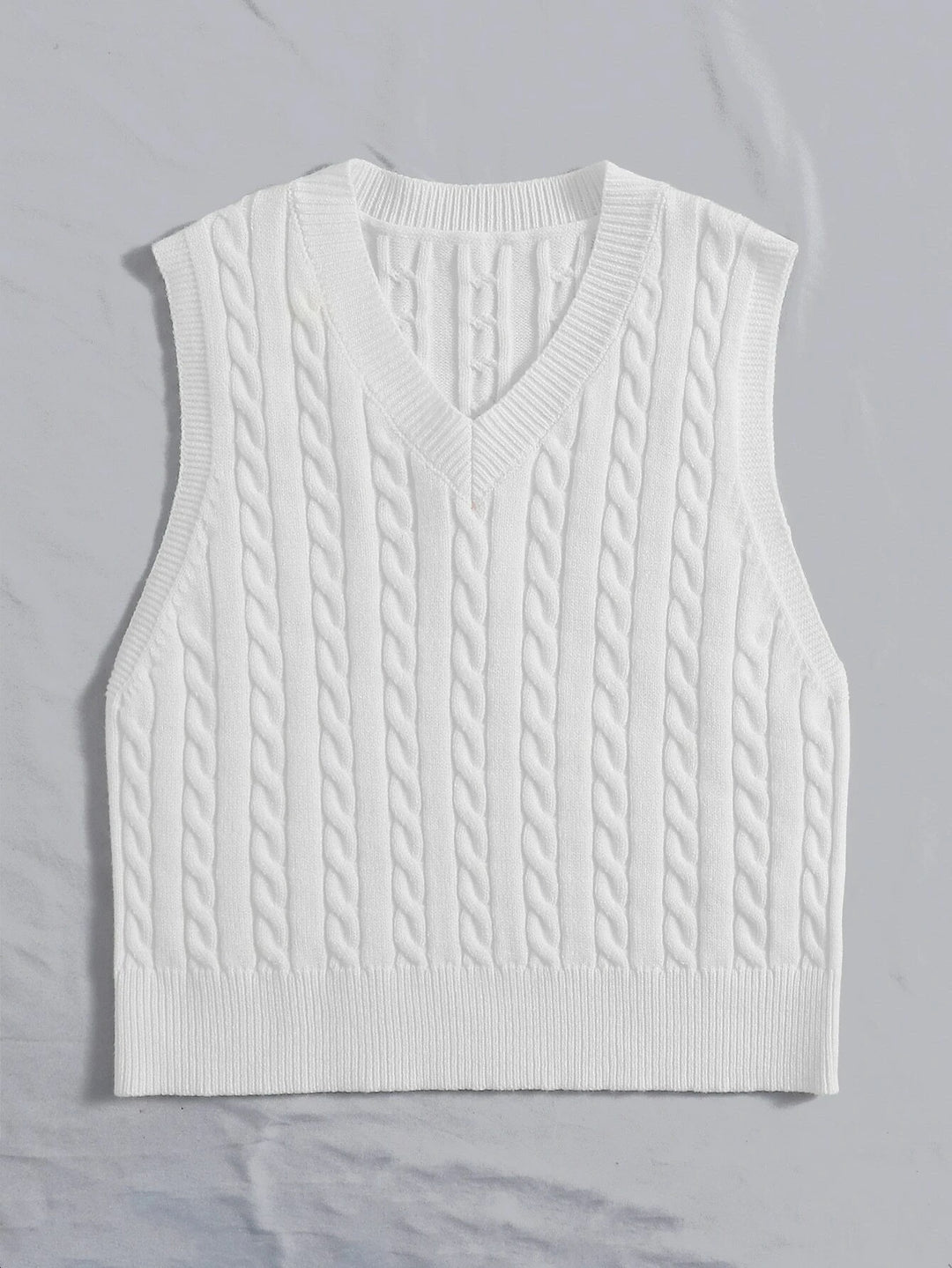 Damen Gestrickte ärmellose Zopfmuster-Pulloverweste mit V-Ausschnitt Shop Nory