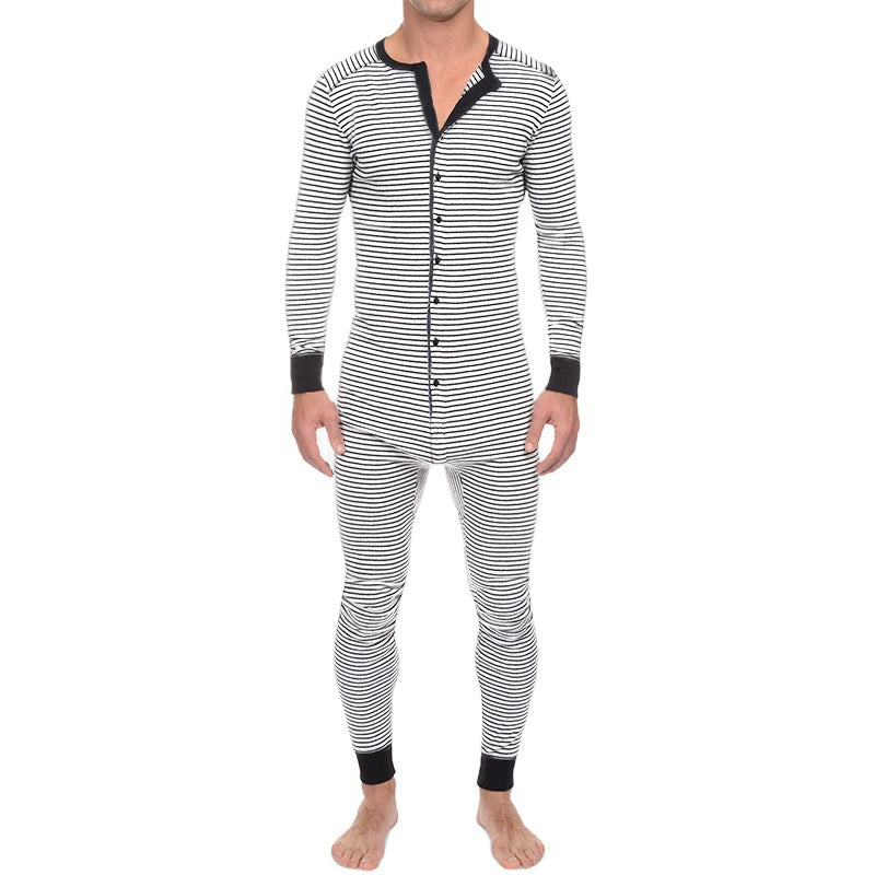 Herren Langarm Schlafanzugset mit komfortablem Knopfdesign
