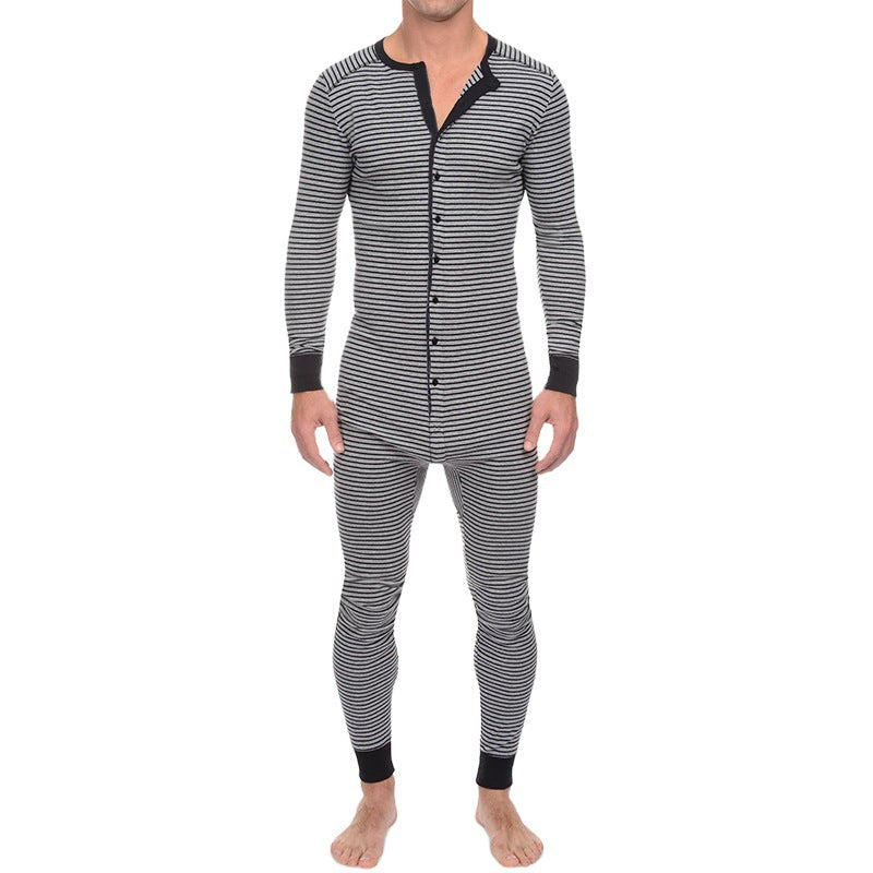 Herren Langarm Schlafanzugset mit komfortablem Knopfdesign