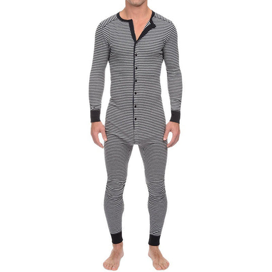 Herren Langarm Schlafanzugset mit komfortablem Knopfdesign