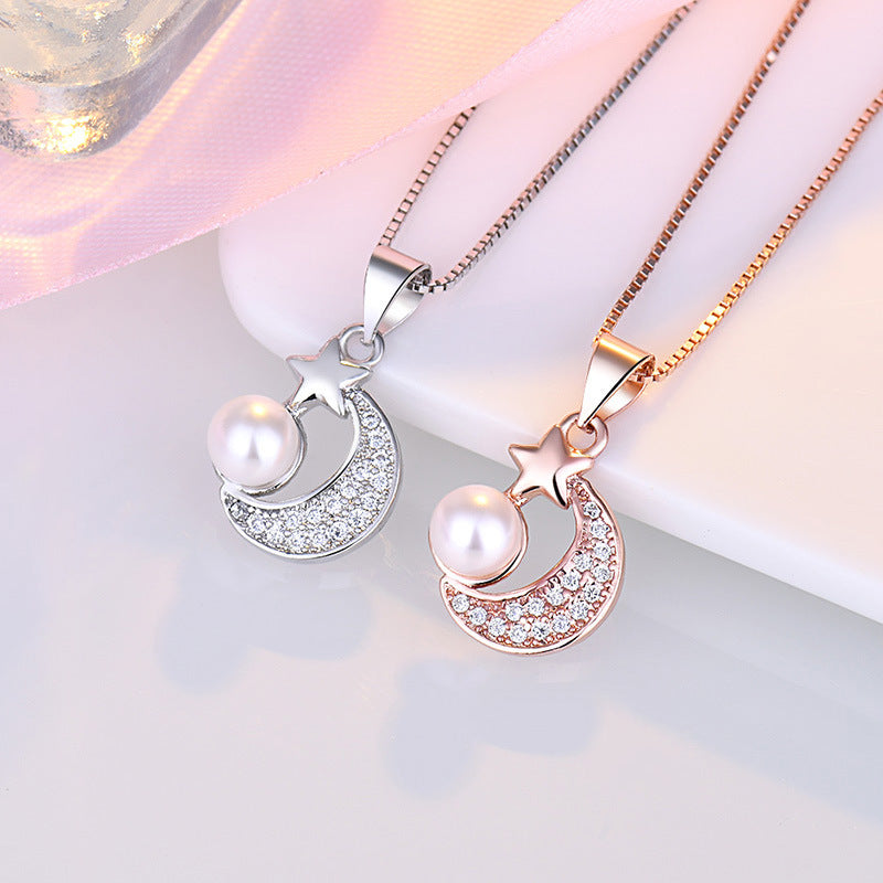 Damen Halskette mit zeitgenössischem Mond- und Sternenanhänger Shop Nory