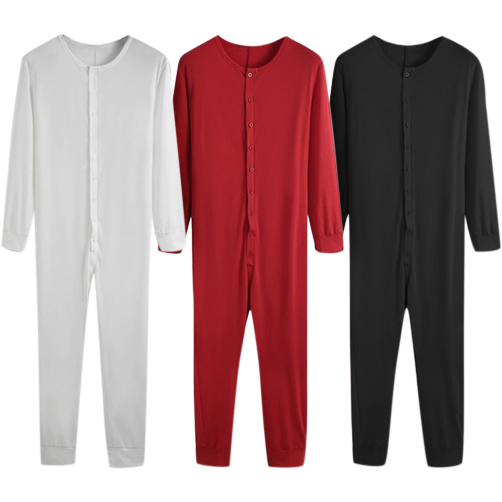 Unisex nan Einteiliger Langarm-Schlafanzug mit durchgehender Knopfleiste und elastischen Bündchen