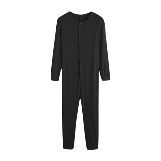 Unisex nan Einteiliger Langarm-Schlafanzug mit durchgehender Knopfleiste und elastischen Bündchen