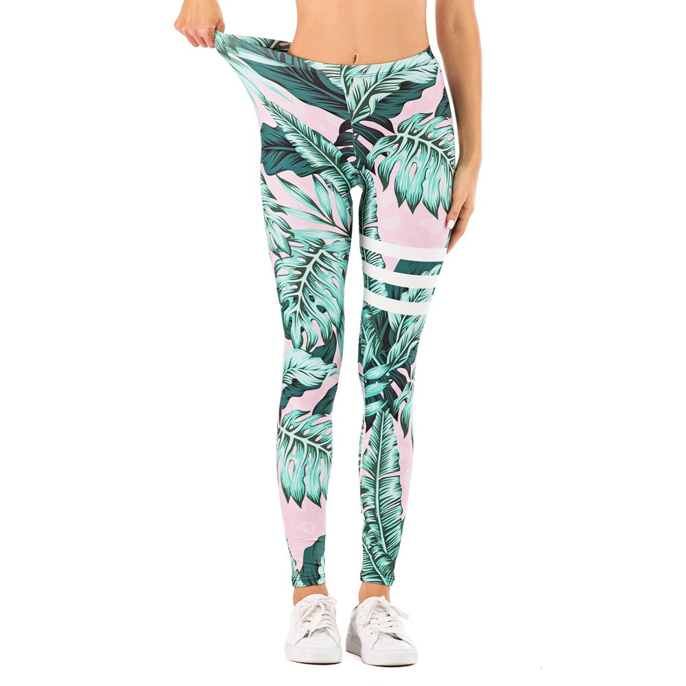 Damen Leggings mit abstraktem Streifenmuster, hoher Taille und atmungsaktivem Stretch-Funktionsstoff Shopy Nory