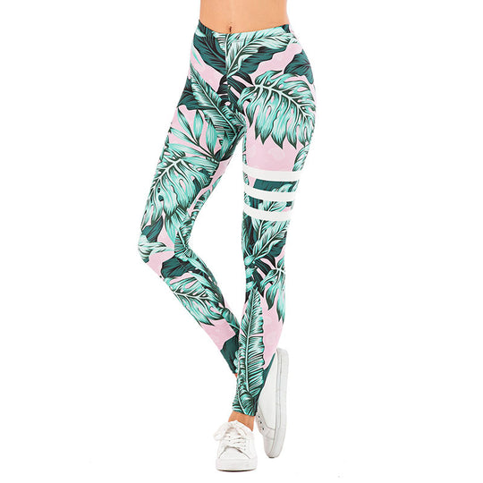 Damen Leggings mit abstraktem Streifenmuster, hoher Taille und atmungsaktivem Stretch-Funktionsstoff Shopy Nory
