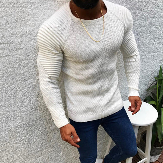 Herren strukturierter Slim-Fit Raglanpullover aus feinem Rippen- und Waffelstrick Shop Nory