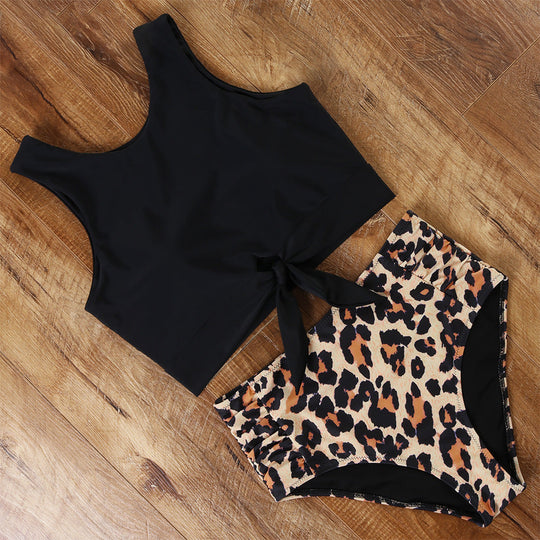 Damen Sportliches Bikini-Set mit modischem Crop-Top und hochtailliertem Slip