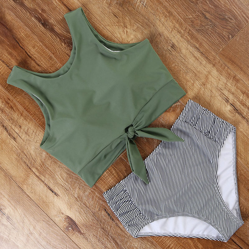 Damen Sportliches Bikini-Set mit modischem Crop-Top und hochtailliertem Slip
