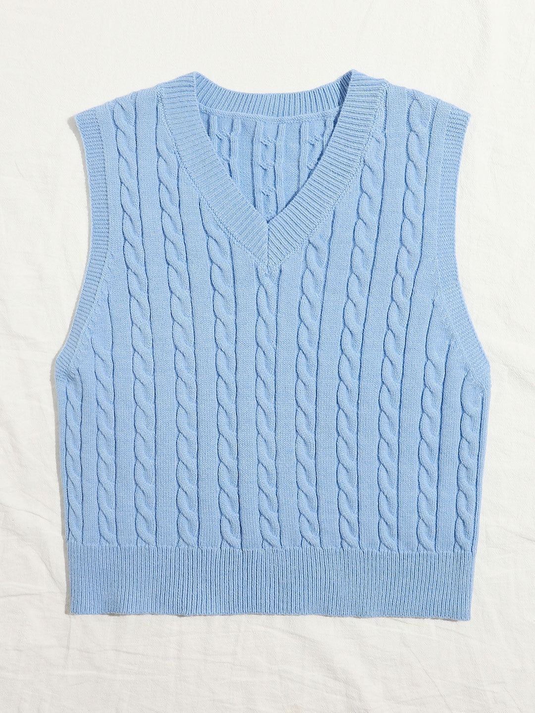 Damen Gestrickte ärmellose Zopfmuster-Pulloverweste mit V-Ausschnitt Shop Nory
