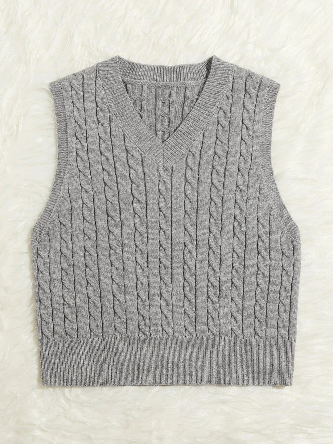 Damen Gestrickte ärmellose Zopfmuster-Pulloverweste mit V-Ausschnitt Shop Nory