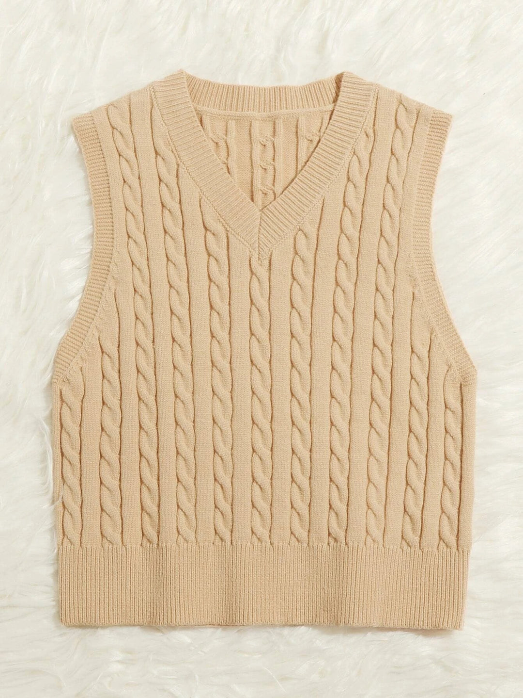 Damen Gestrickte ärmellose Zopfmuster-Pulloverweste mit V-Ausschnitt Shop Nory