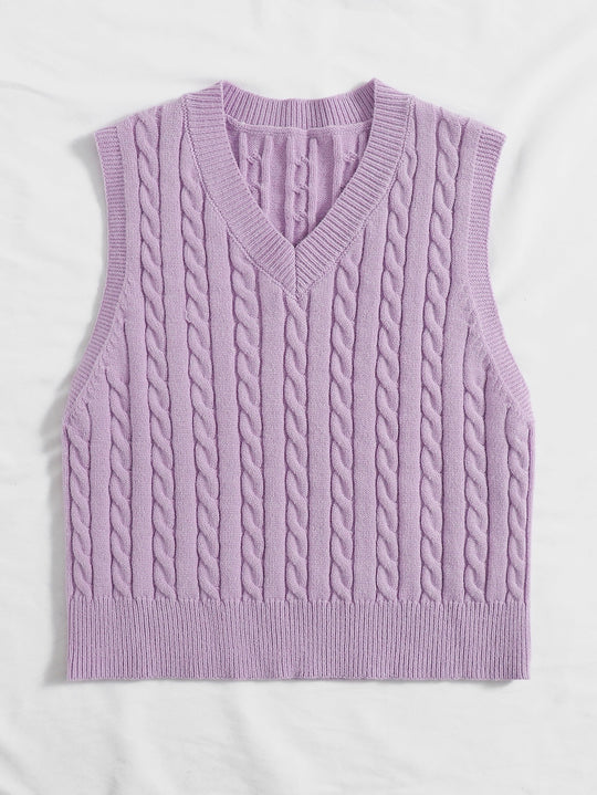 Damen Gestrickte ärmellose Zopfmuster-Pulloverweste mit V-Ausschnitt Shop Nory