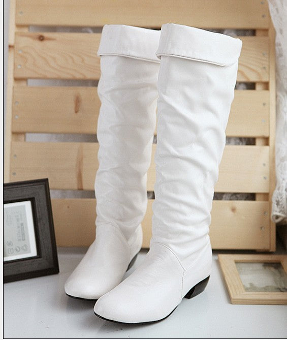 Damen kniehohe Slouch-Stiefel mit Umschlag und flachem Absatz Shop Nory