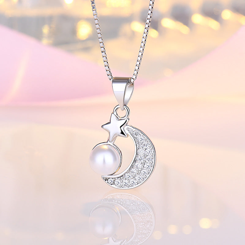 Damen Halskette mit zeitgenössischem Mond- und Sternenanhänger Shop Nory