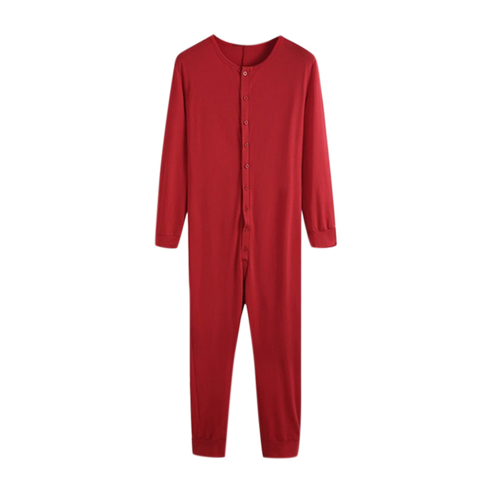 Unisex nan Einteiliger Langarm-Schlafanzug mit durchgehender Knopfleiste und elastischen Bündchen
