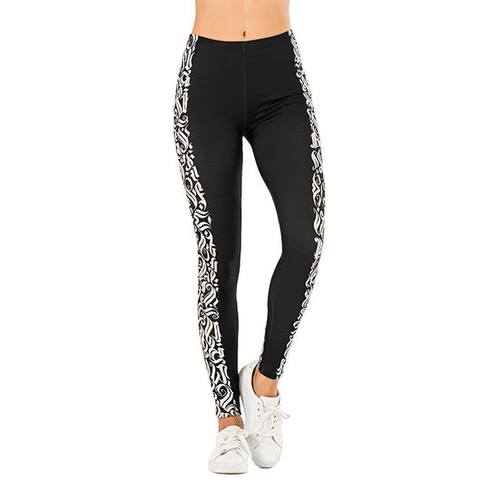 Damen Leggings mit abstraktem Streifenmuster, hoher Taille und atmungsaktivem Stretch-Funktionsstoff Shopy Nory