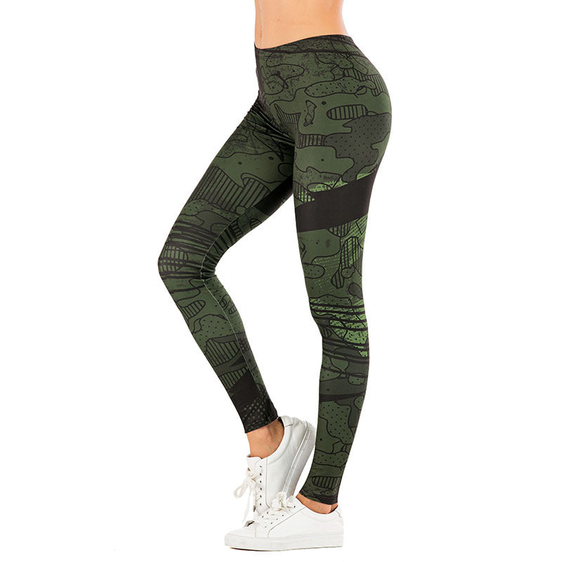 Damen Leggings mit abstraktem Streifenmuster, hoher Taille und atmungsaktivem Stretch-Funktionsstoff Shopy Nory
