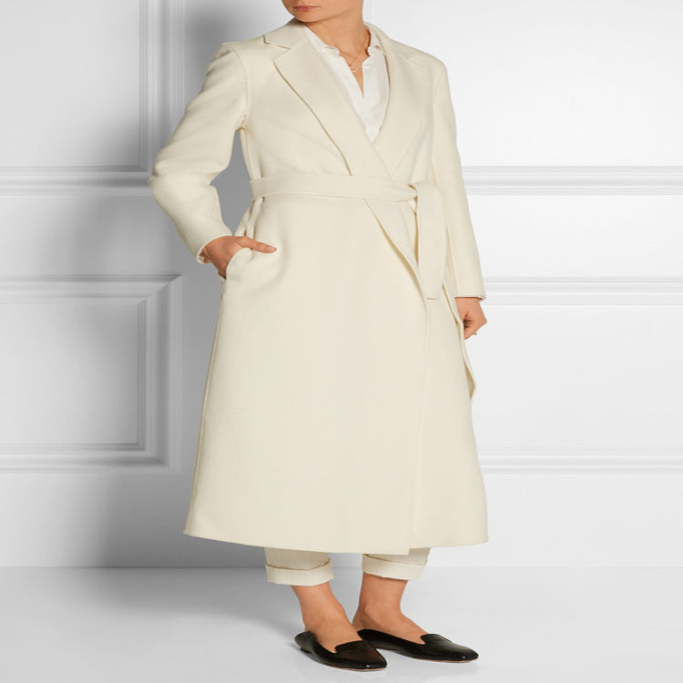Damen Bodenlanger Wickel-Longcoat aus Woll-Kaschmirmix mit tailliertem Bindegürtel Shop Nory