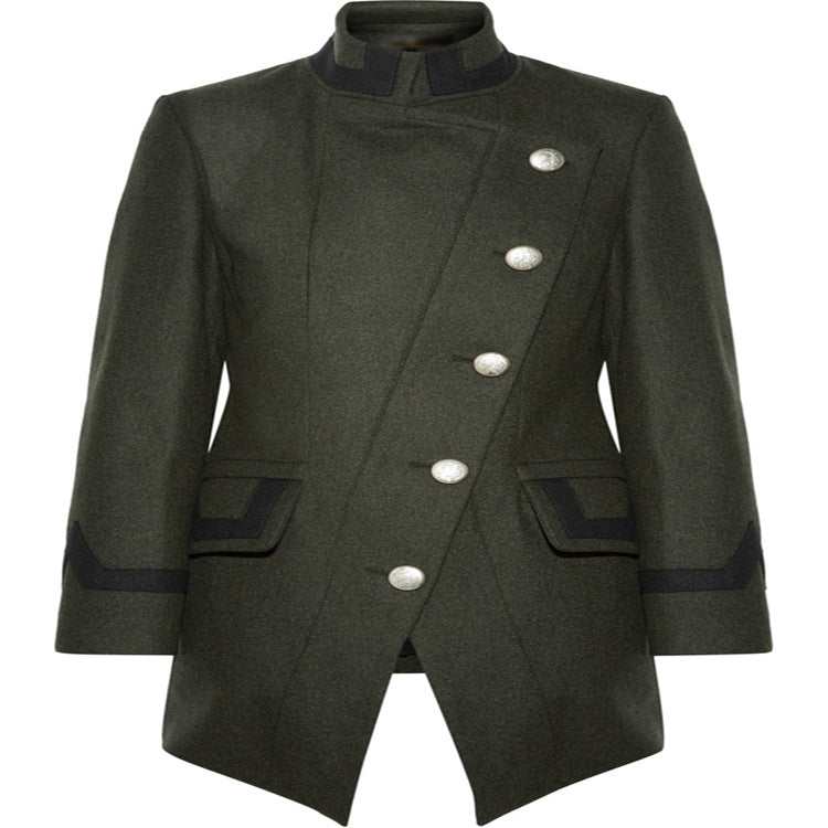Damen Taillierter Militärmantel im A‑Linien‑Schnitt mit asymmetrischer Knopfreihe Shop Nory