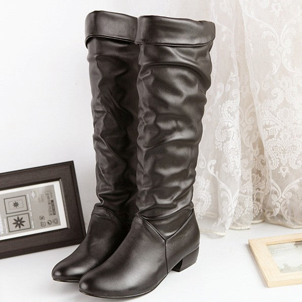 Damen kniehohe Slouch-Stiefel mit Umschlag und flachem Absatz Shop Nory