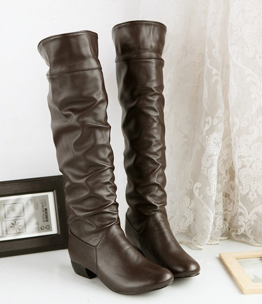 Damen kniehohe Slouch-Stiefel mit Umschlag und flachem Absatz Shop Nory