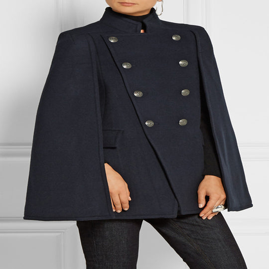 Damen Kurzer Cape-Mantel im Military‑Stil mit Doppelreihe und Stehkragen Shop Nory