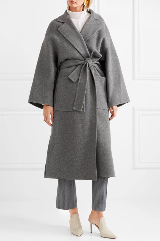 Damen Taillierter Wollmix‑Wickelmantel mit kimonoartigen Ärmeln und Bindegürtel Shop Nory