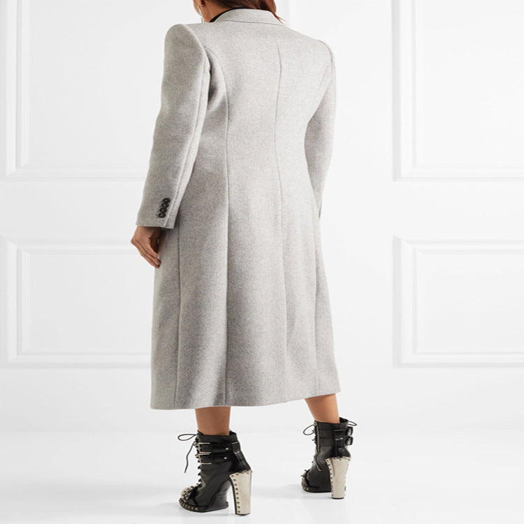 Damen Doppelreihiger Taillierter Wollmix‑Longcoat im schlanken Tailoring‑Stil Shop Nory