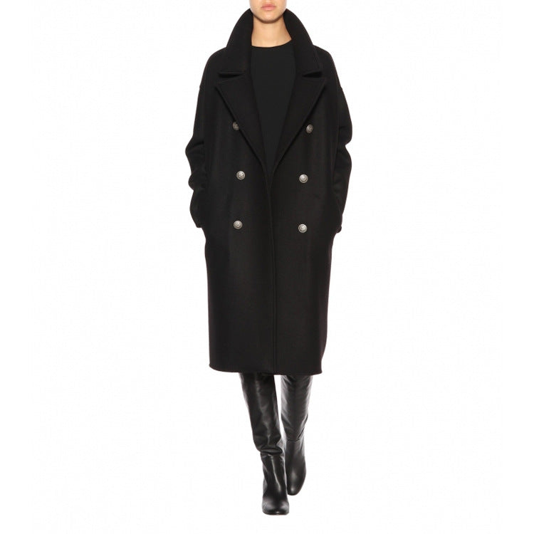 Damen Oversize Zweireihiger Longcoat mit weitem Schalkragen und relaxed Tailoring Shop Nory