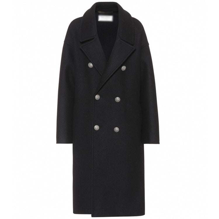 Damen Oversize Zweireihiger Longcoat mit weitem Schalkragen und relaxed Tailoring Shop Nory