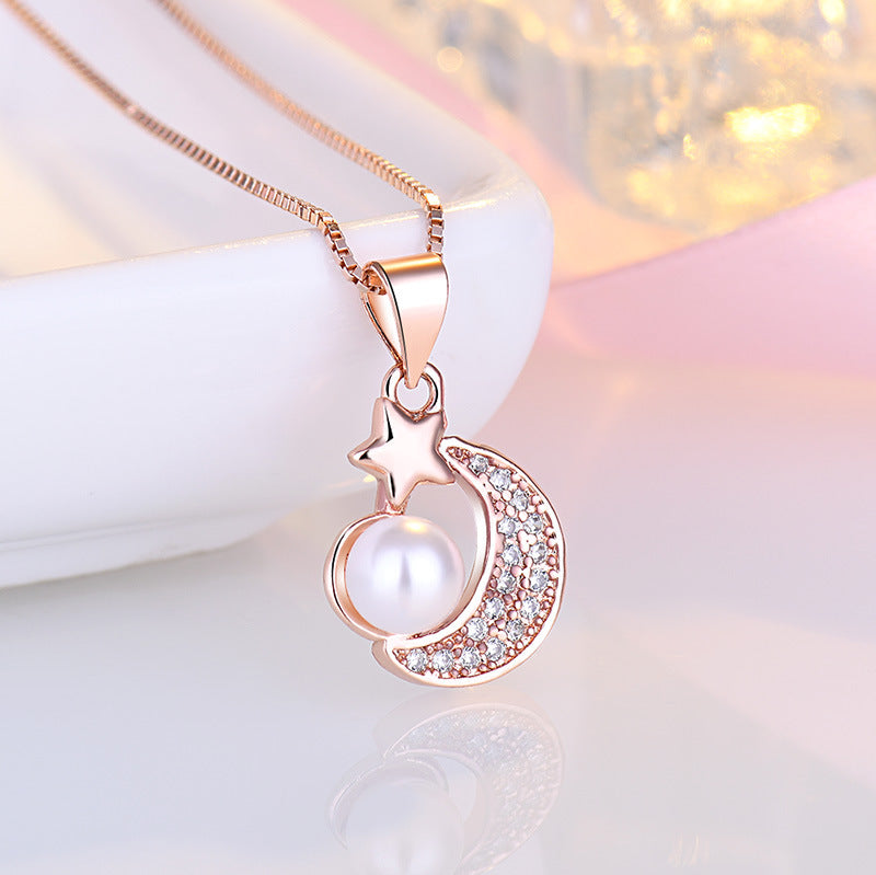 Damen Halskette mit zeitgenössischem Mond- und Sternenanhänger Shop Nory