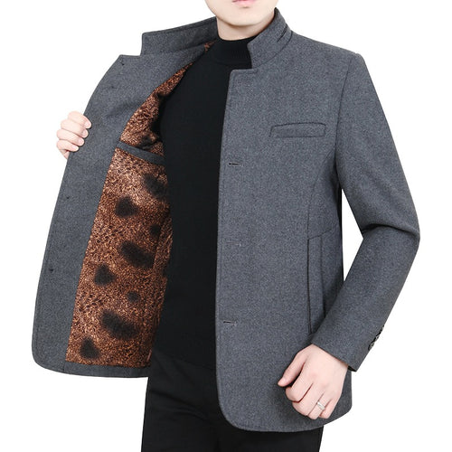 Herren Stehkragen-Wollmix-Kurzmantel mit wärmendem Animal-Print-Futter Shop Nory