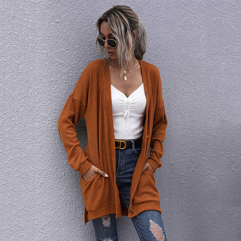 Damen Langer Oversize Strickcardigan mit Strukturstrick, offenen Taschen und lässigem Schnitt Shop Nory