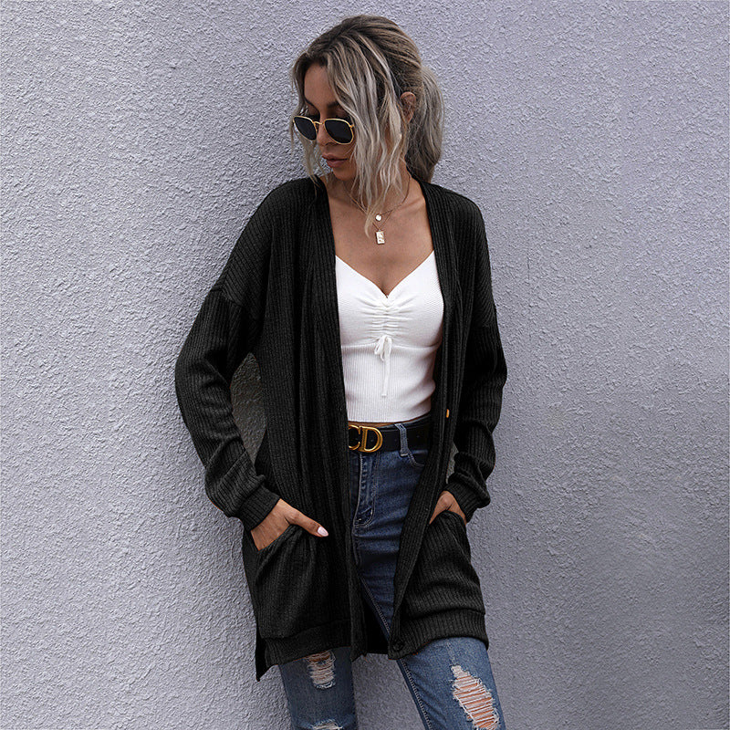 Damen Langer Oversize Strickcardigan mit Strukturstrick, offenen Taschen und lässigem Schnitt Shop Nory